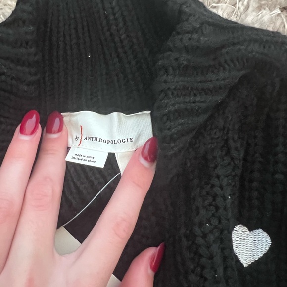 Anthropologie Black Sweater with White Heart Accents - Picture 3 of 4
